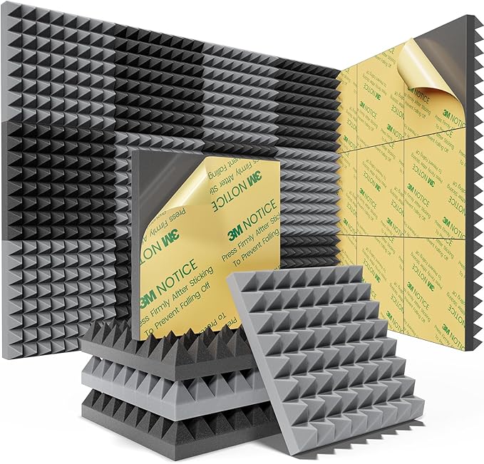 Sonicism Soundproof Wall Panels Self-Adhesive Pyramid 12 Pack, Sound Absorption by Sonicism
