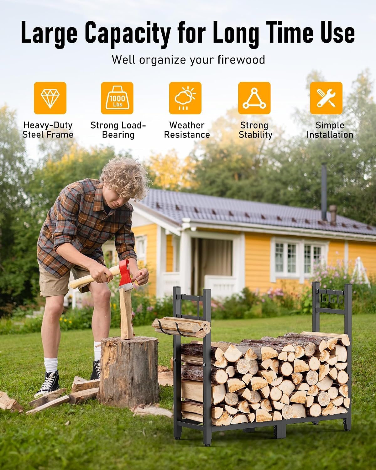 brightown 34 inch firewood rack indoor with log showing dimensions