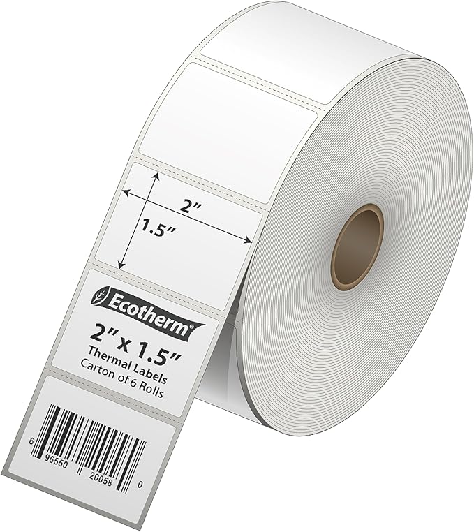 2" x 1.5" Thermal Labels | 6 Rolls | 8220 Labels | fits Zebra, Offnova Thermal - Image 2