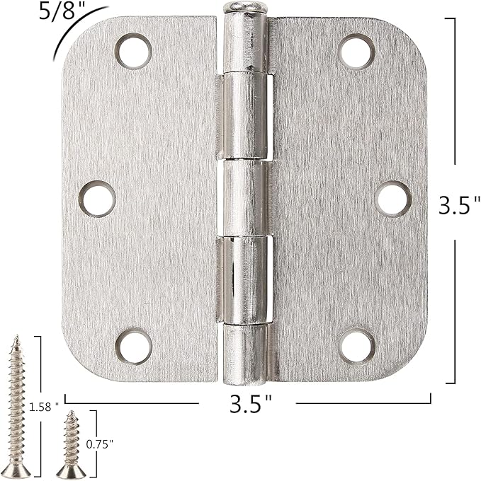 30 Pack Satin Nickle Door Hinges Brushed 3.5 Inch Interior Rounded 5/8" Radius - Image 2