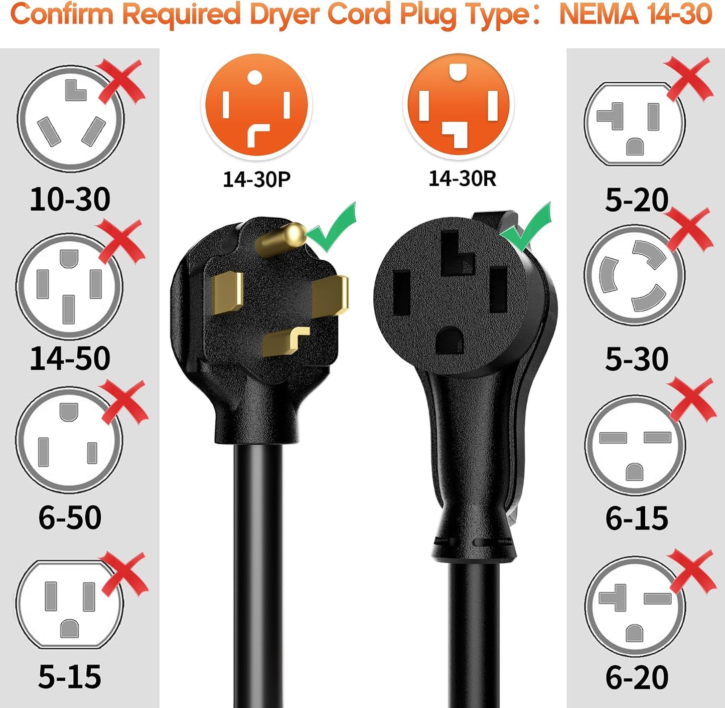 25FT 4 Prong Dryer Extension Cord, 30 AMP 10/4 Gauge, Black | NEMA 14-30P to 14-30R, Pure Copper 4-Wire, Dryer Extension Cord 4 Prong, Waterproof STW Jacket, ETL Listed, Heavy Duty