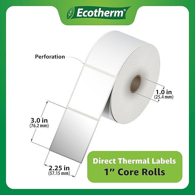 2.25" x 3" Thermal Labels | 6 Rolls | 5040 Labels | fits Zebra, Offnova Thermal - Image 3