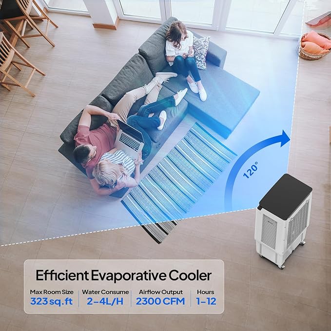ROVSUN 2300CFM Portable Air Cooler, 7.9Gal/30L Evaporative Swamp Cooler - Image 3