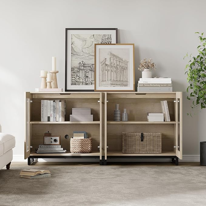 WAMPAT Modern TV Stand with Glass Doors - Image 8