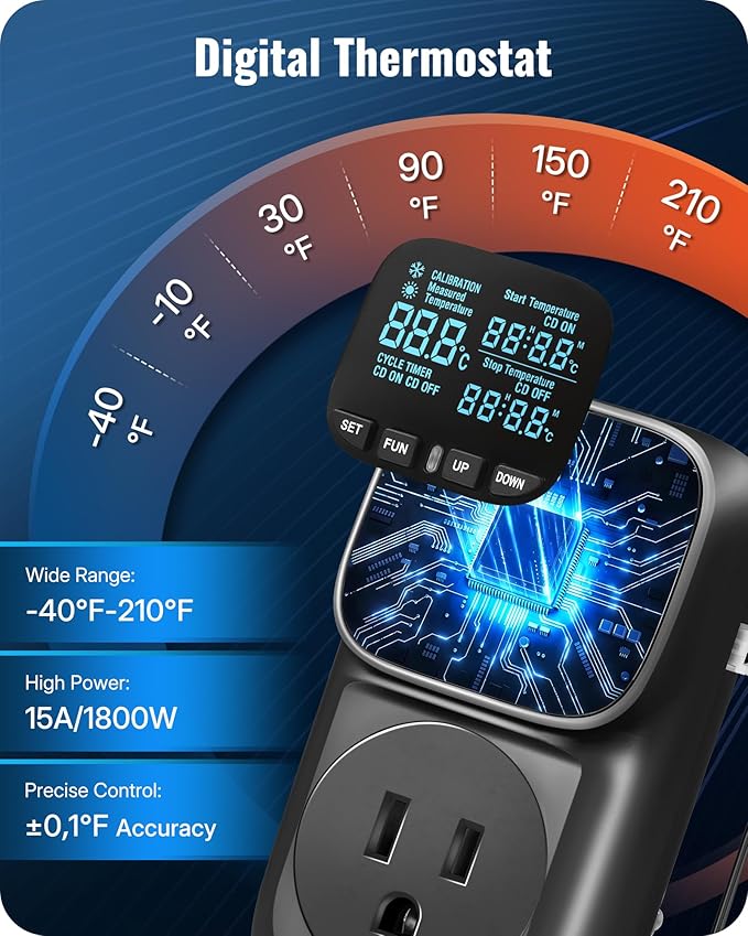 WILAWELS Digital Temperature Controller Outlet, 15A/1800W Heavy Duty Thermostat - Image 4