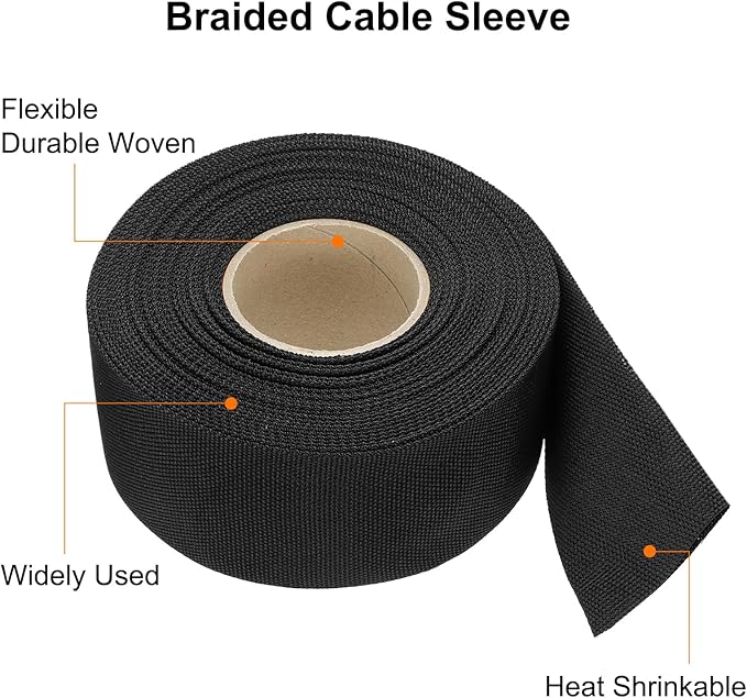 MECCANIXITY Braided Cable Sleeves Heat Shrinkable Fabric Sleeving, 1 9/16" 40ft - Image 4