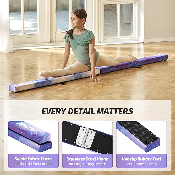 ZELUS 8' Folding Gymnastics Balance Beam, Floor Balance Beam w/Carry Handles - Image 4