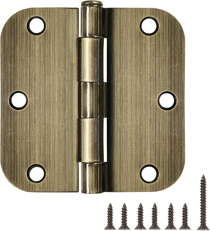 6 Pack Antique Brass Door Hinges 3.5 Inch Black Interior 3 1/2" Rounded 5/8" by TDCHINGES