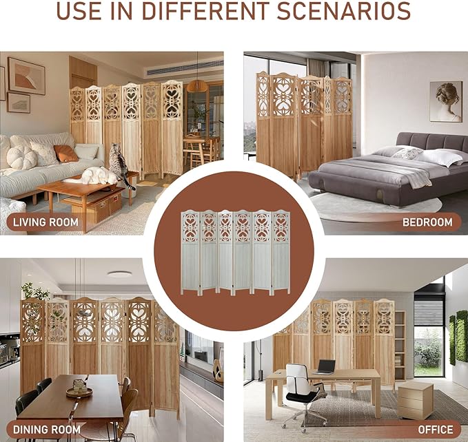 ALeesing 6 Panel Room Divider Fully Assembled, Carved Room Dividers and Folding - Image 7
