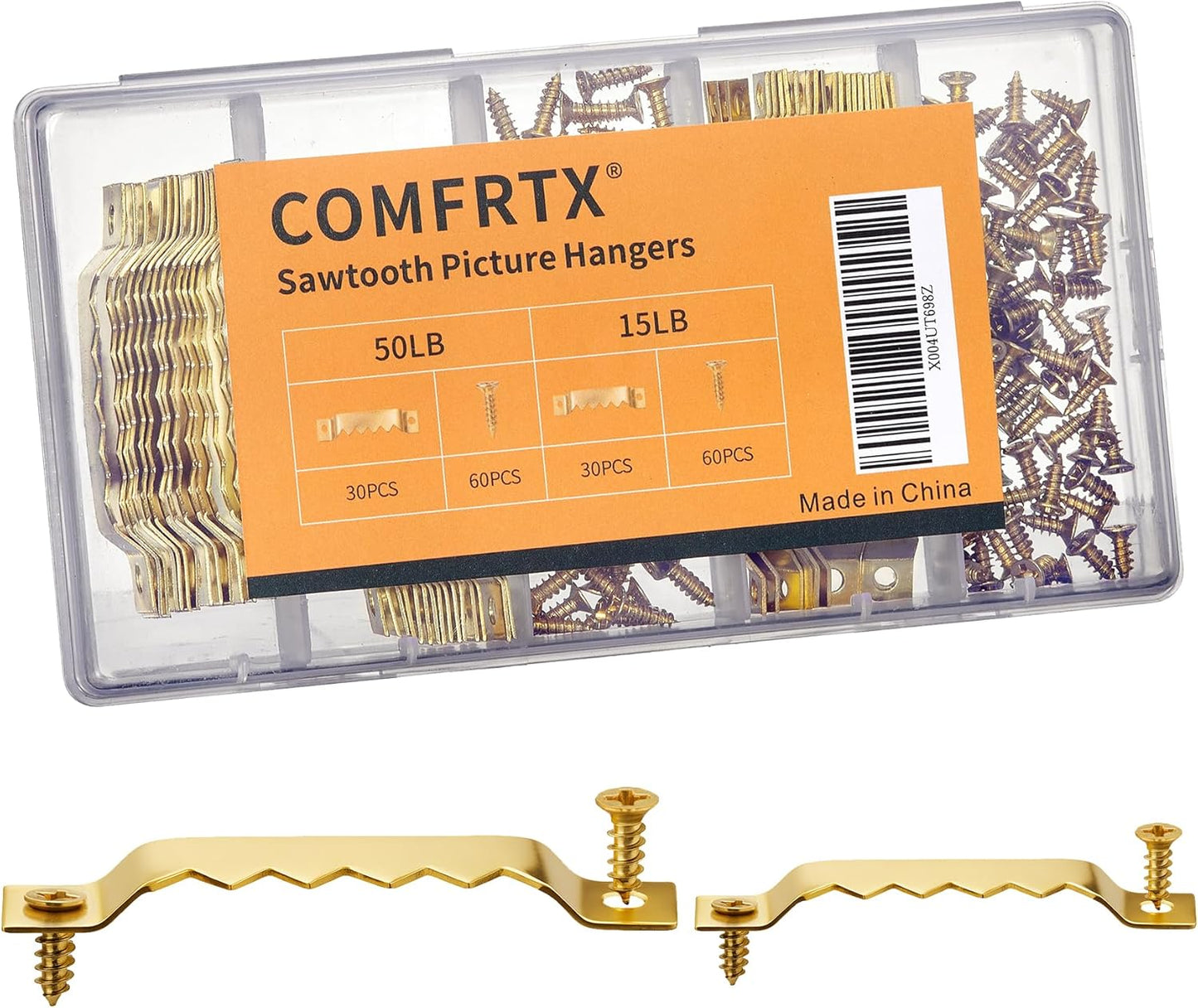 60 Pack Sawtooth Picture Hangers Small & Heavy Duty Kit | 2 Sizes for Photo Frame Hooks, Art, Paintings, Canvas, Frames, Wall Decor, and Picture Hanging Hardware Gold