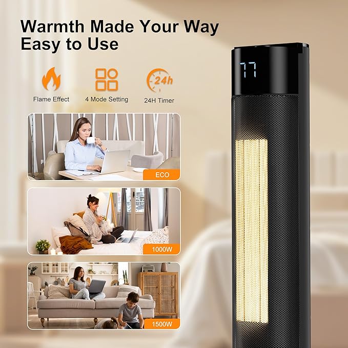 YEW Space Heater for Indoor Use, 80° Oscillating, 24H Timer, Thermostat & ECO - Image 4