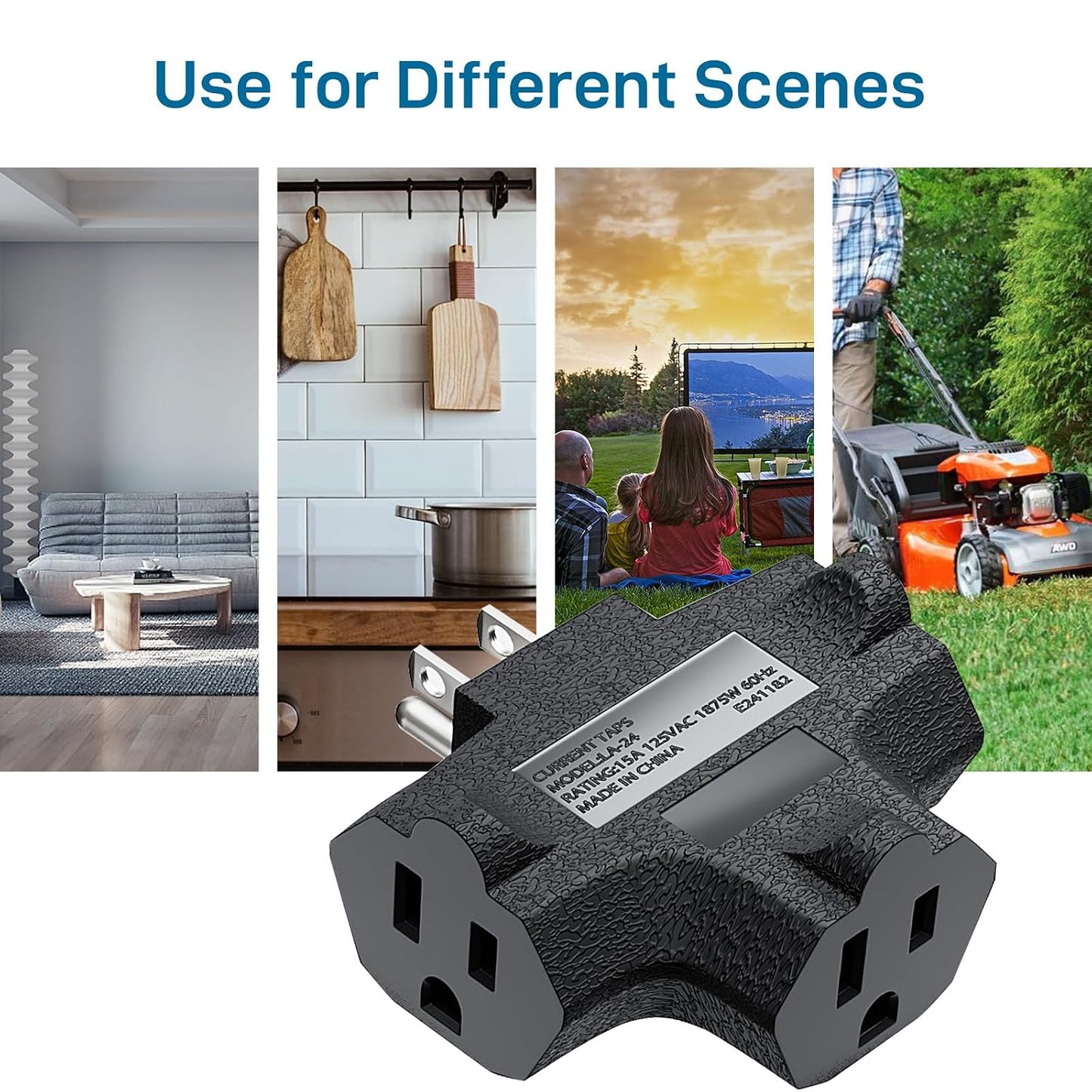 K KASONIC 3 Outlet Grounding Adapter, Heavy Duty Plug Extender 3 Pack Black