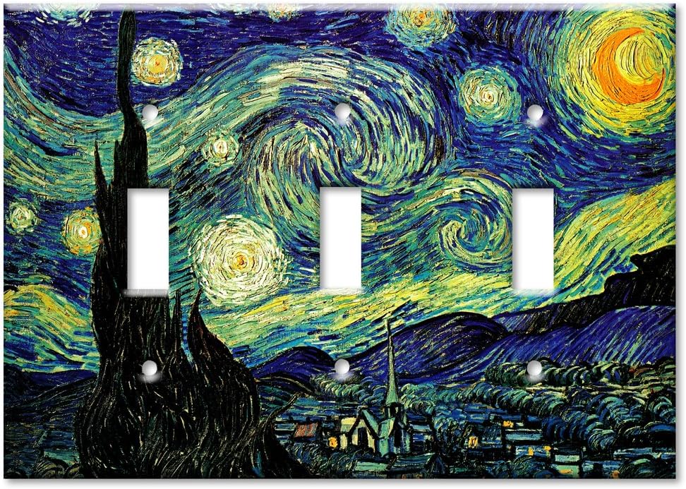 Van Gogh: Starry Night Metal Decorative Metal Wall Plate - Triple Gang Toggle - (Made in USA)