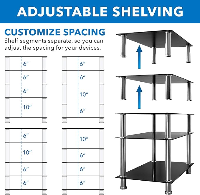 Mount-It! Tempered Glass AV Component Media Stand, Audio Tower and Media Center - Image 6