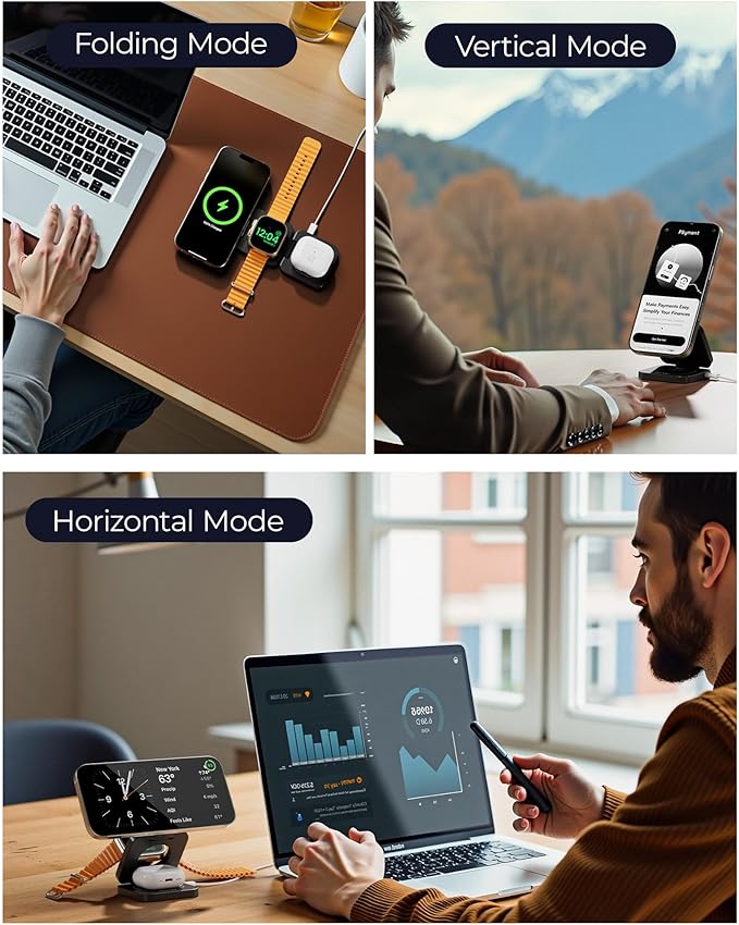 KU XIU X55Q Foldable 3 in 1 Magnetic Wireless Charger, 15W Qi2 Fast Charge - Image 7