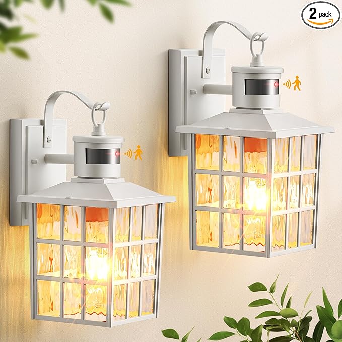 VIANIS White Motion Sensor Exterior Wall Lantern, 2 Pack Dusk to Dawn Outdoor by VIANISLIGHTING