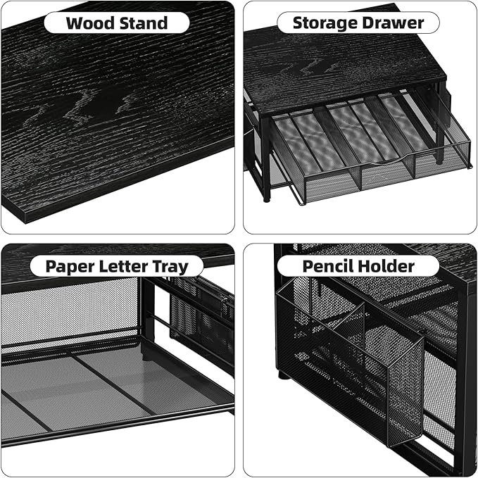 Marbrasse Wood Printer Stand for Desk, 2-Tier Desktop Printer Table for Home - Image 3