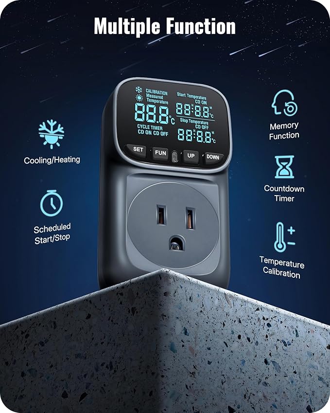 WILAWELS Digital Temperature Controller Outlet, 15A/1800W Heavy Duty Thermostat - Image 7