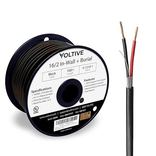 Voltive 16/2 Speaker Wire, in-Wall CL3 & Direct Burial, 100ft by Voltive