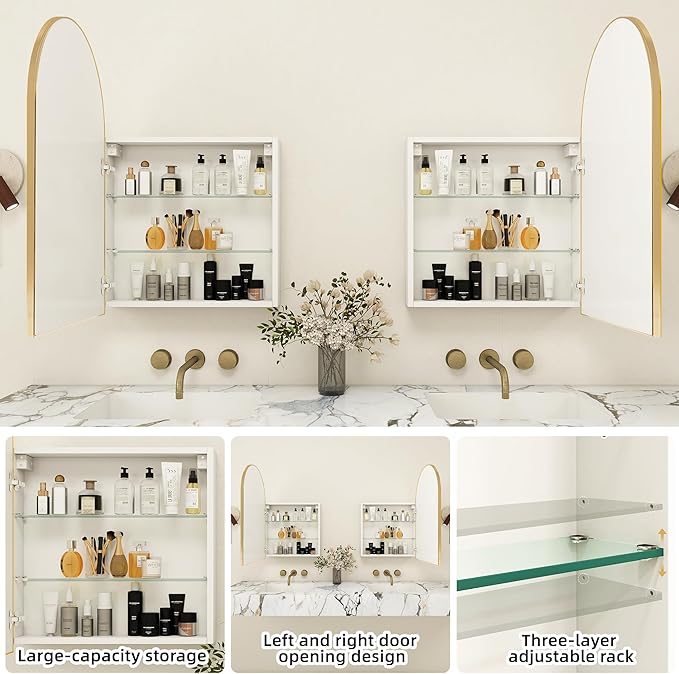 20 x 30 Medicine Cabinet with Mirror, Metal Framed Medicine Cabinet Wall Mount - Image 4