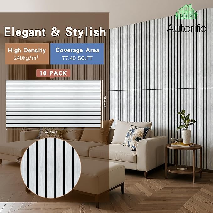 AUTORIFIC Wood Veneer Sound Panels, 10 Pack 47.2”x23.6” Wall Panels, Decorative - Image 2