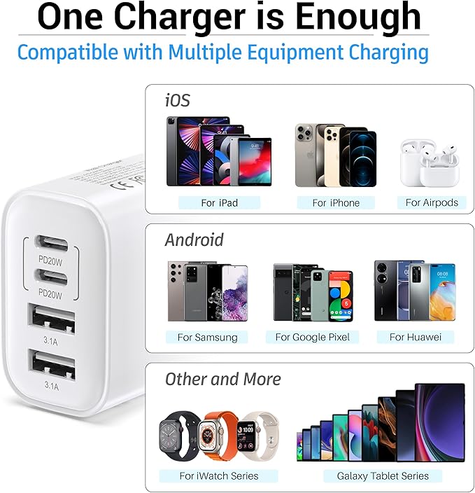 USB C Charger Block, 40W 4 Ports USB-C Wall Charger Plug Fast Charging - Image 5