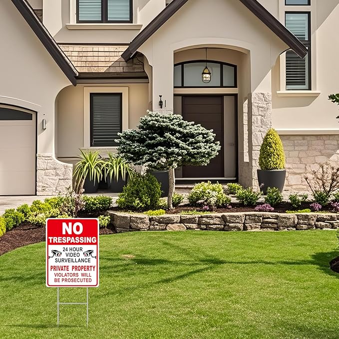 NO Trespassing Signs Private Property Video Surveillance Sign, Large 4-Pack - Image 3