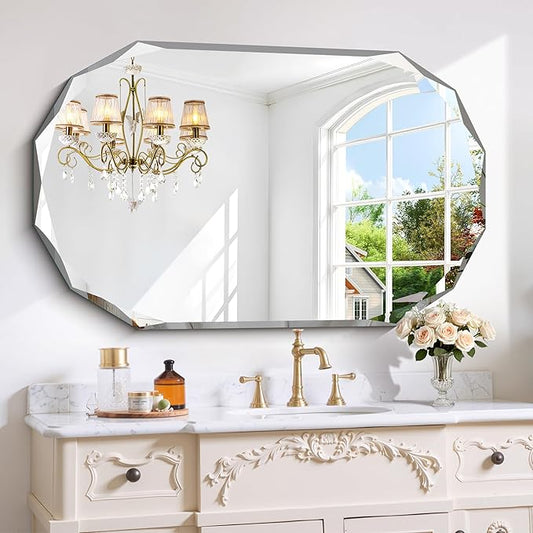 GLASHOM Beveled Edge Frameless Bathroom Mirror, Oval Wall Mirror by GLASHOM