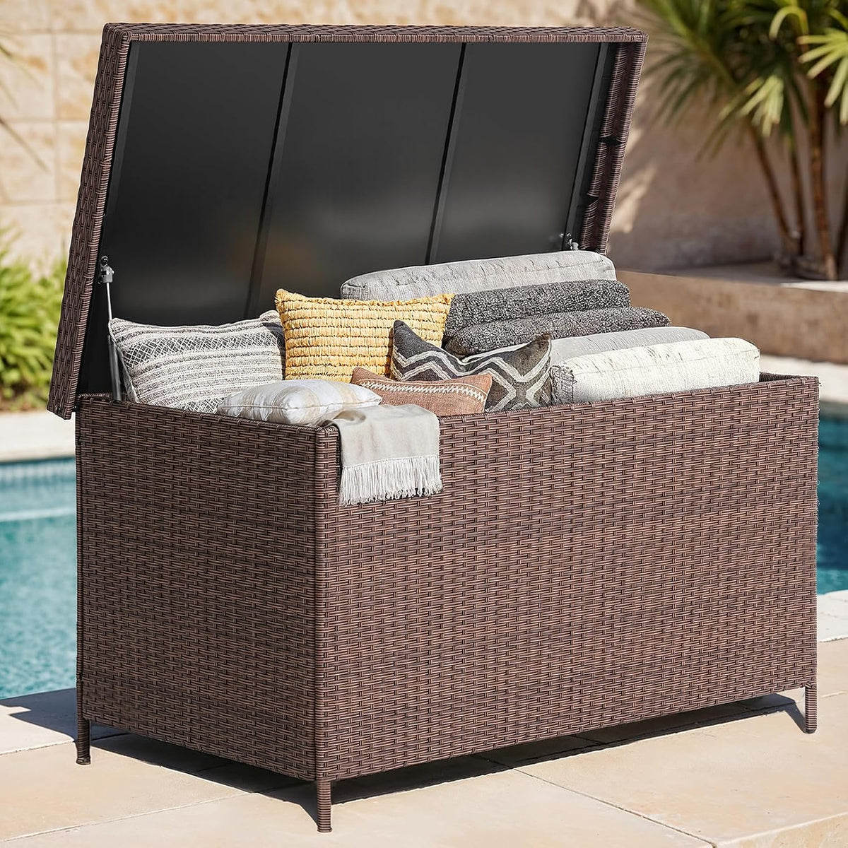 onbrill 158 gallon xl wicker deck box, outdoor, main product view