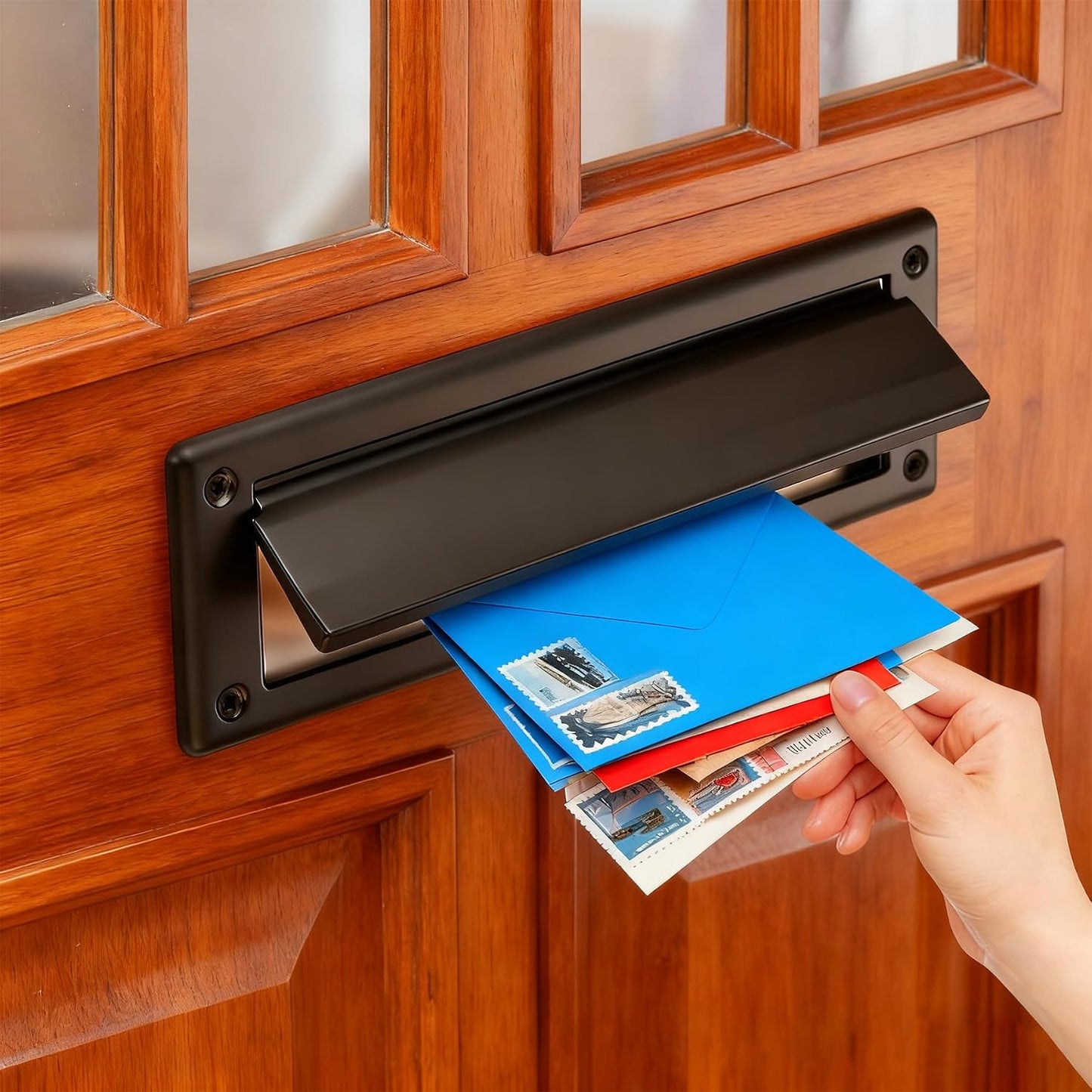 13-Inch Stainless Steel Mail Slot for Front Door – Includes Cover & Mounting Screws, Black (13" x 3.7"), 1 Pack