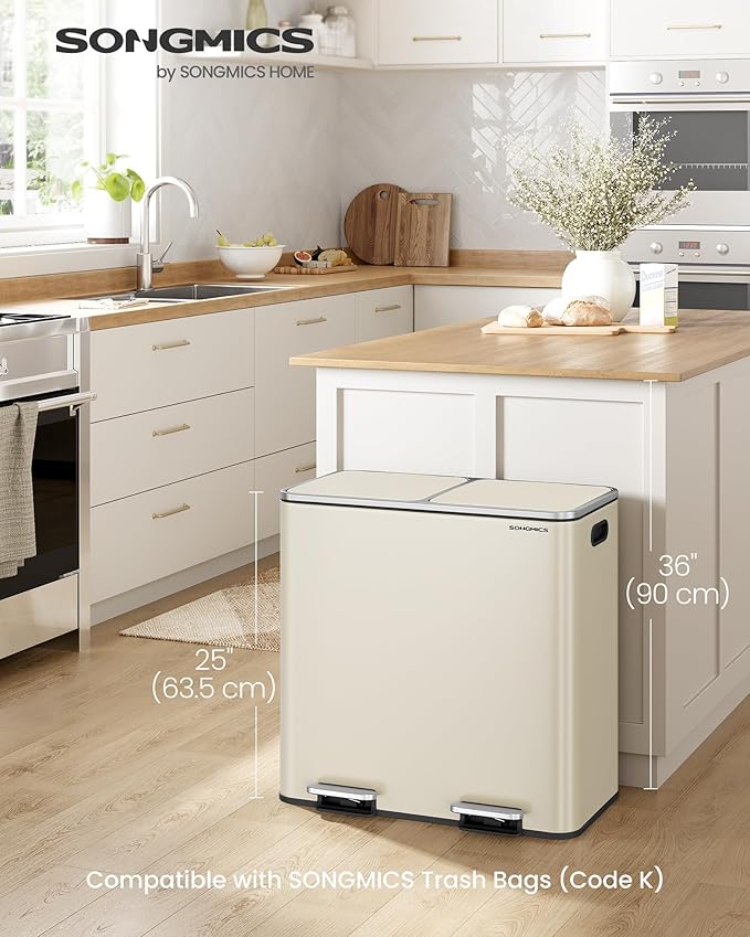 SONGMICS Trash Can, 2 x 10.6 Gallon Garbage Can - Image 2