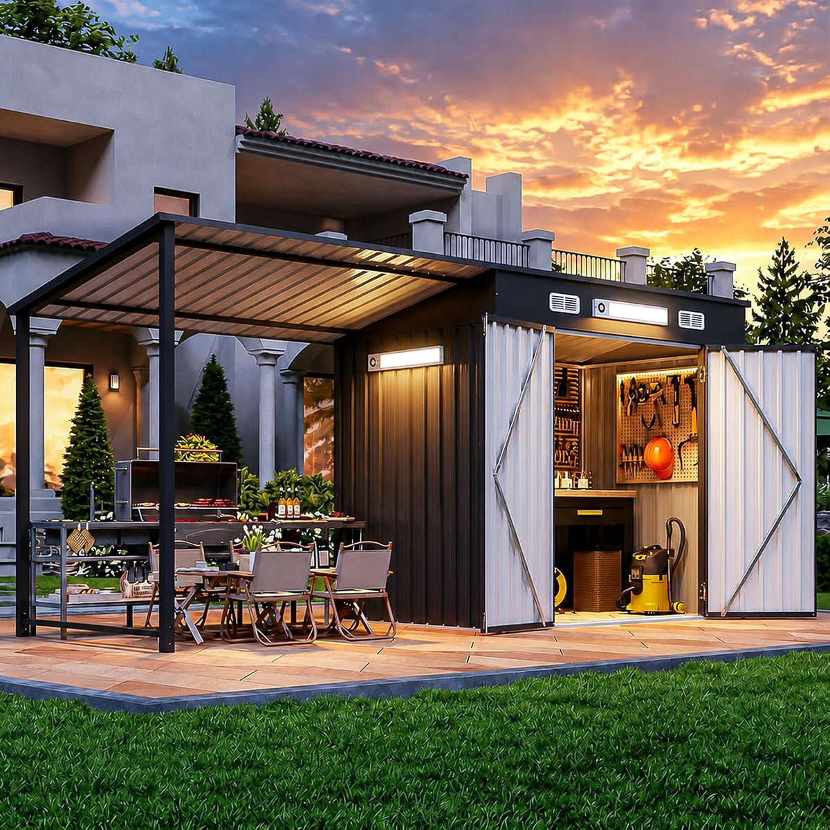 aoxun 6x4ft outdoor storage shed & hardtop gazebo, main product view