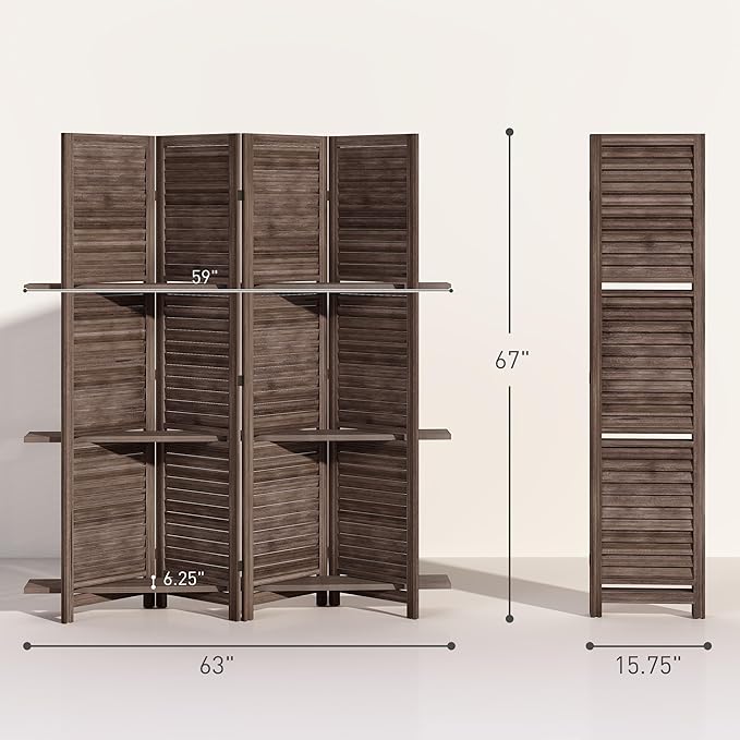 HOMCOM Room Divider, 4 Panel 67" Tall Wood Privacy Screen - Image 7