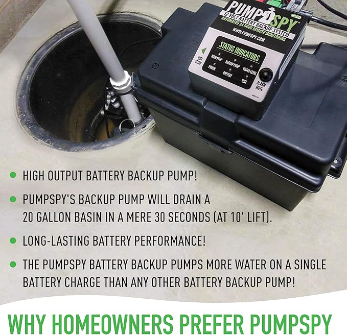 PumpSpy PS2000 WiFi Battery Backup Sump Pump System w/Internet Monitoring & - Image 5