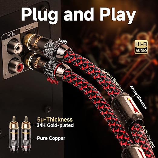 TODN RCA Stereo Cable Audiophile HiFi Interconnect Shielded RCA Cables - Image 4