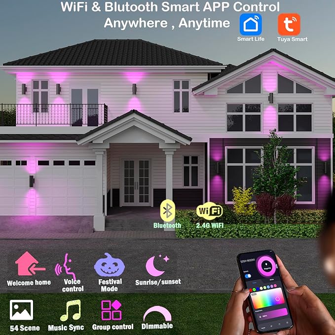 rosykite Exterior Double Up Down Outdoor Wall Lights, Mi.Light Remote Control - Image 2