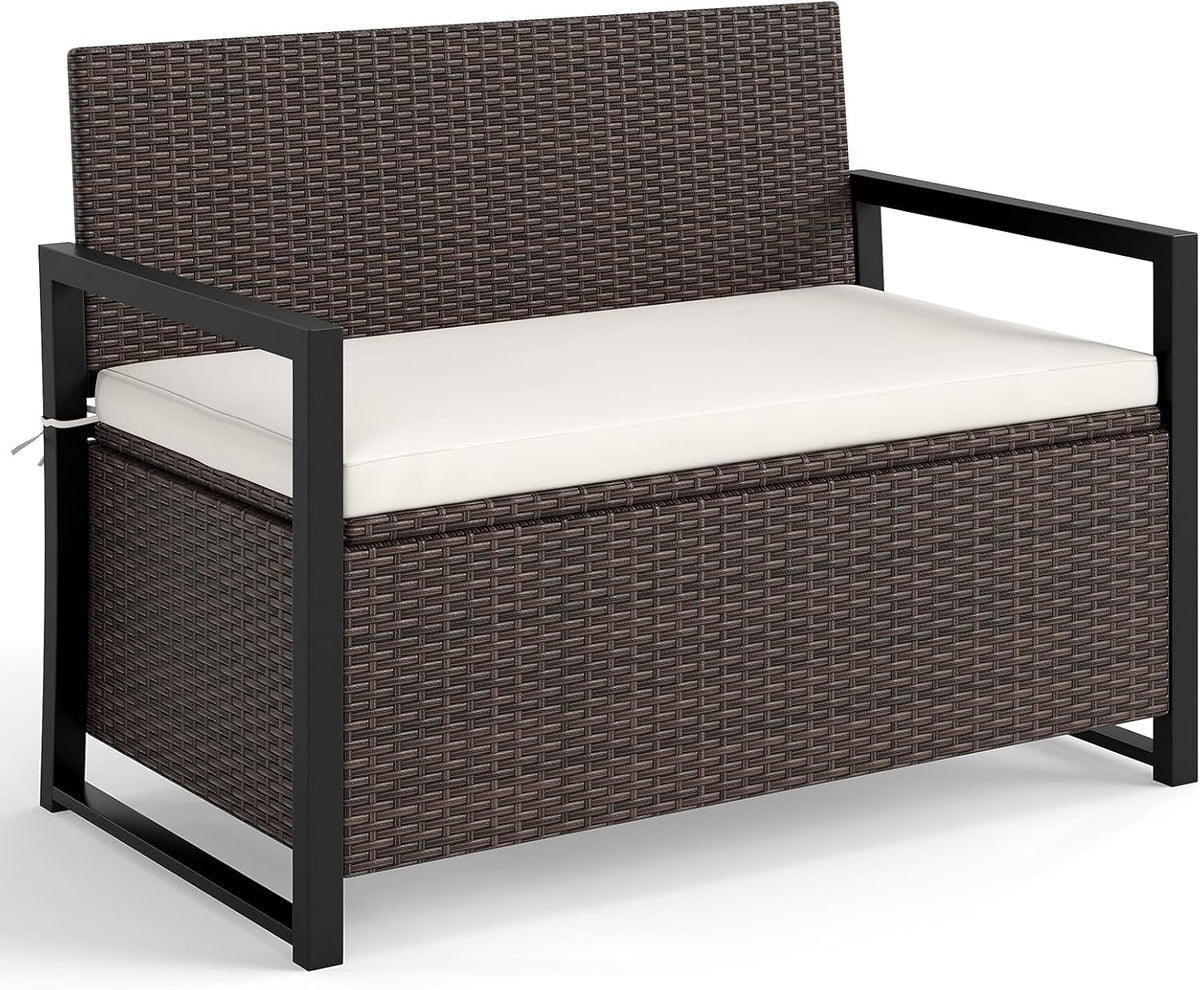 relax4life wicker rattan outdoor storage loveseat bench mix, main product view