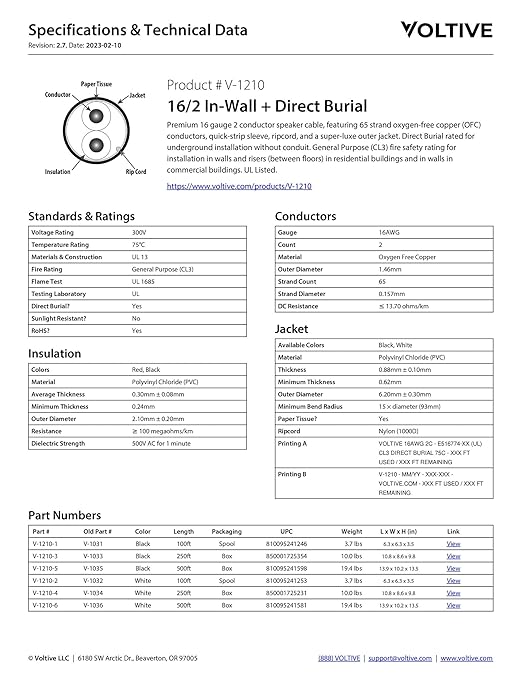 Voltive 16/2 Speaker Wire, in-Wall CL3 & Direct Burial, 100ft - Image 4