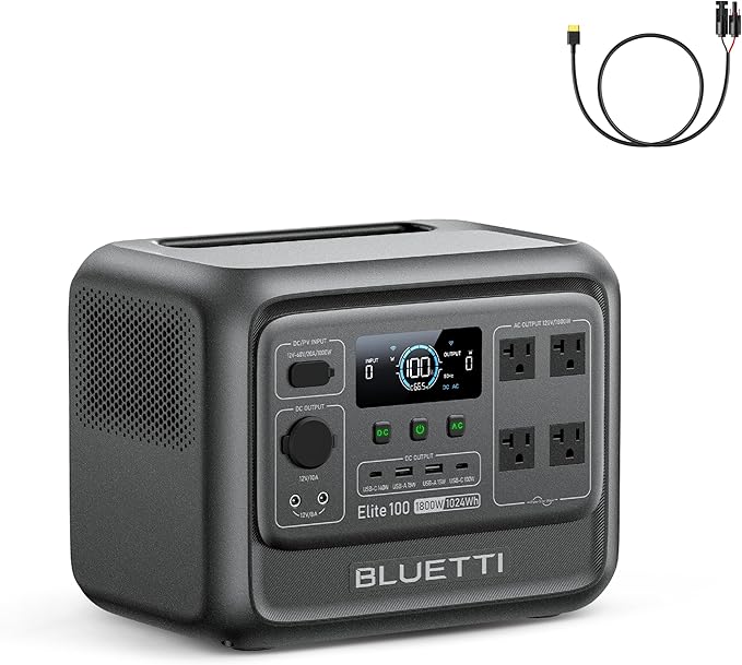 BLUETTI Elite 100 V2 Portable Power Station and Solar Cable, 1024Wh LFP Battery by BLUETTI