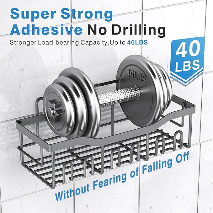 EUDELE 5-Pack Rustproof Stainless Steel Shower Caddy – No Drill Adhesive - Image 4