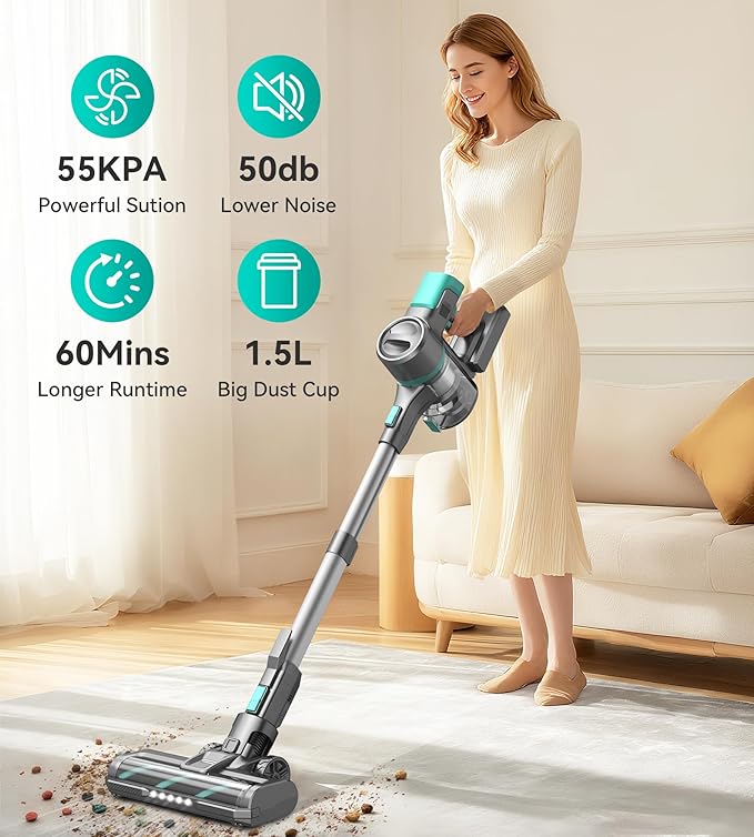Yassol S10K Cordless Vacuum Cleaner, 55Kpa 60mins Lightweight Stick Vacuum - Image 2