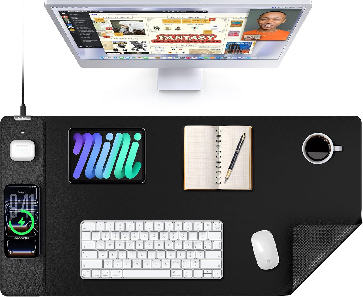 TopMade Mouse Pad with 15W Wireless Charging, XXL Large Leather Desk Mat