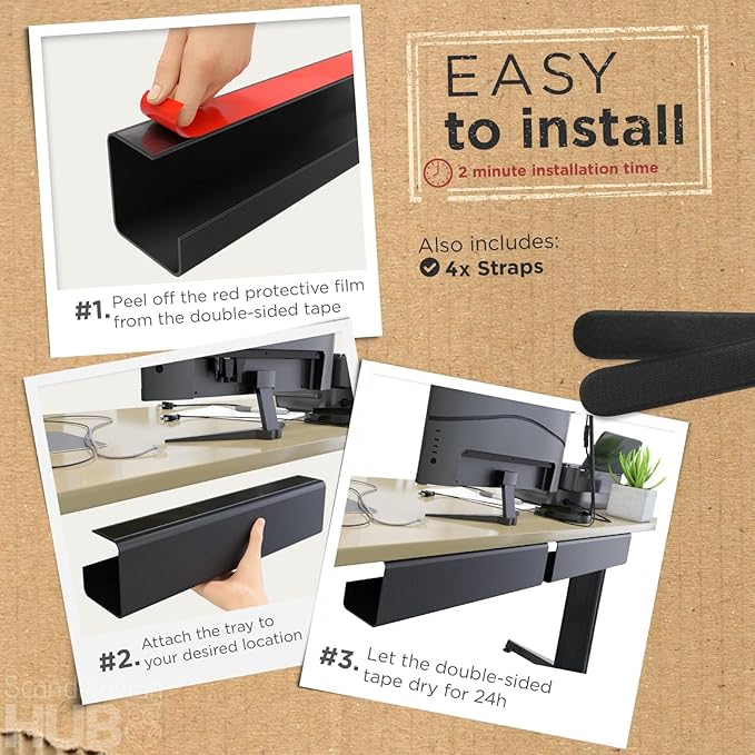 No-Screw Under Desk Cable Management Tray - Image 3
