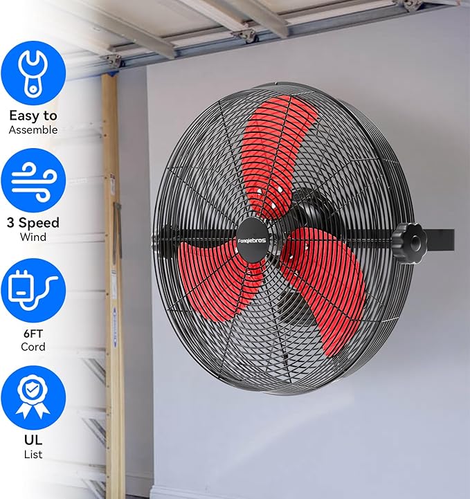 Fanqiebros 4580 CFM 18 inch High Velocity Wall Mounted Fan, 3-Speed Metal Fan - Image 4