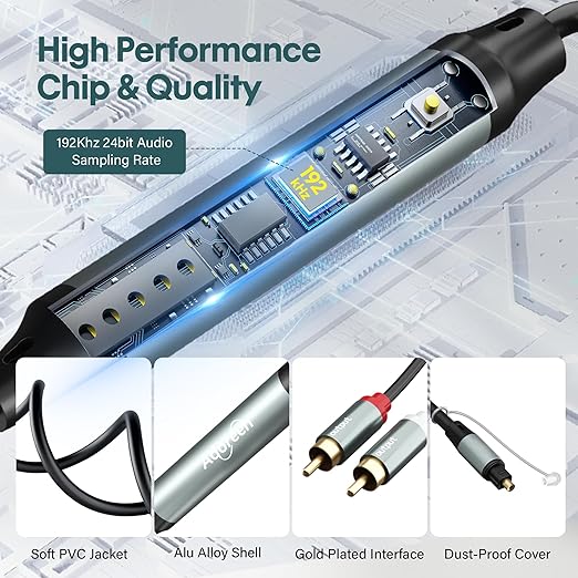 Adoreen Unidirectional SPDIF Toslink Optical Input to 2 RCA Output Adapter - Image 3