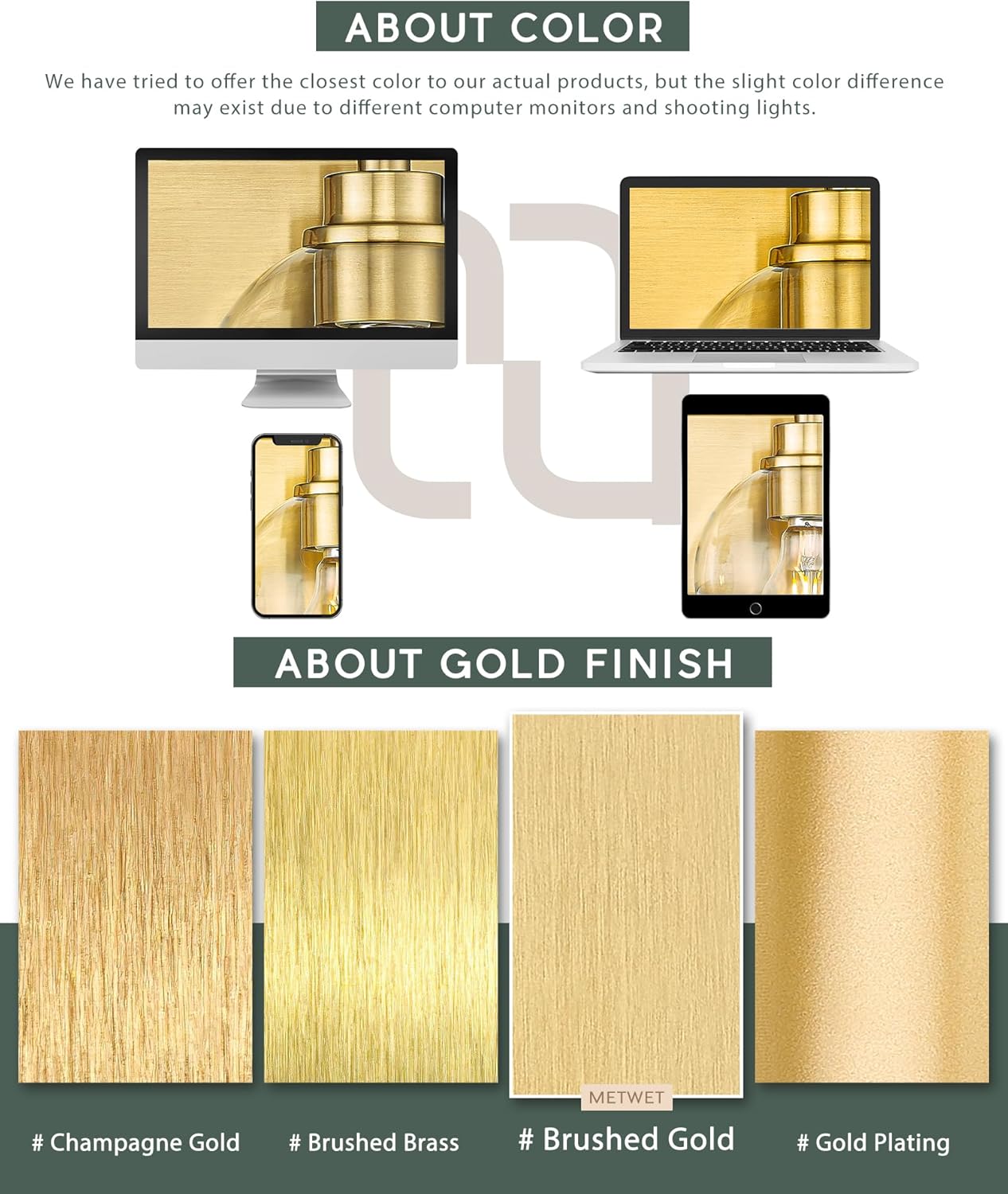 3-Light Brushed Gold Bathroom Vanity Light, White Fabric Shades | 24.5" bathroom light fixtures over mirror, upward only, E26 base, bulbs not included, VL837-BG-3