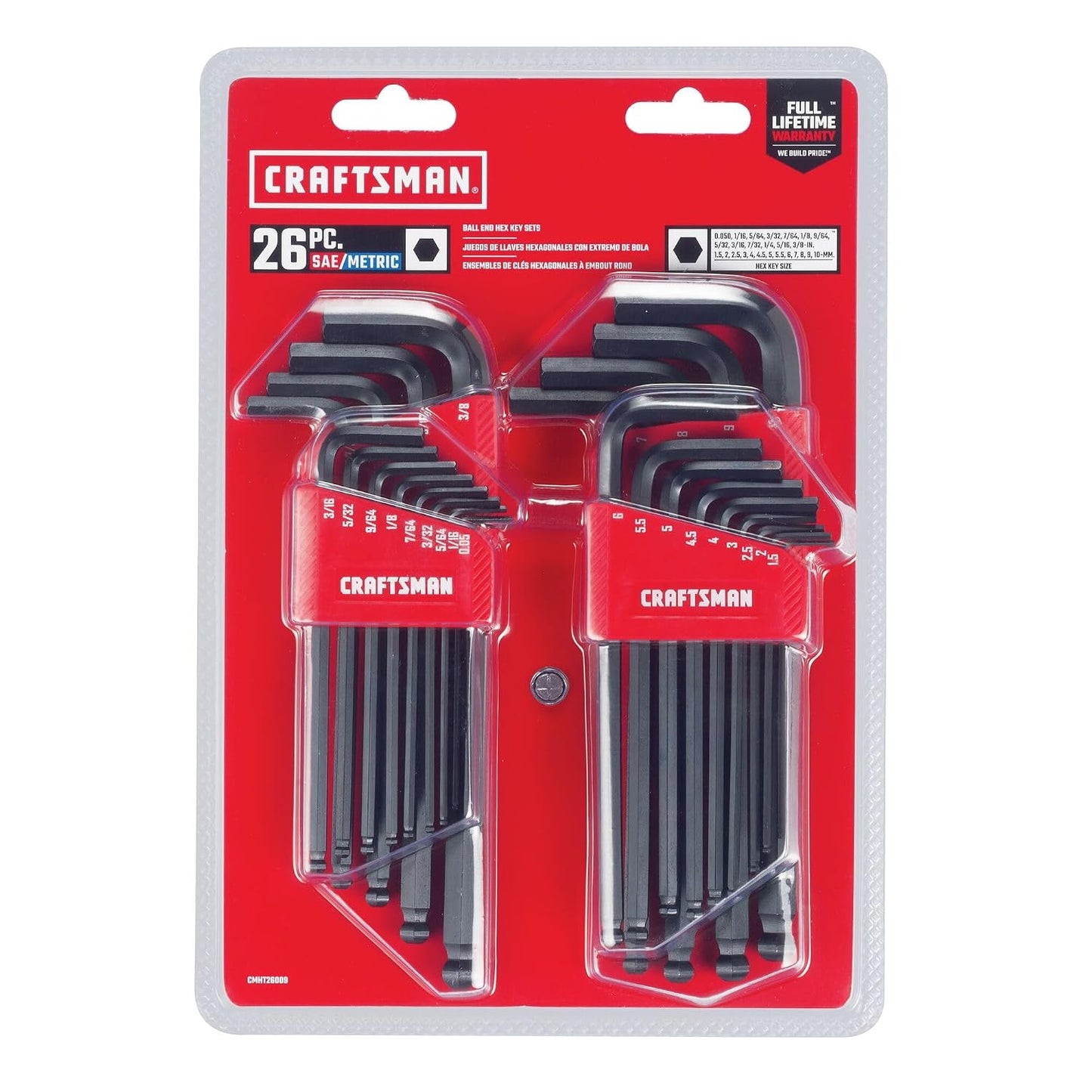 CRAFTSMAN Ball End Hex Key Set, SAE/MM, 26 Piece (CMHT26009)