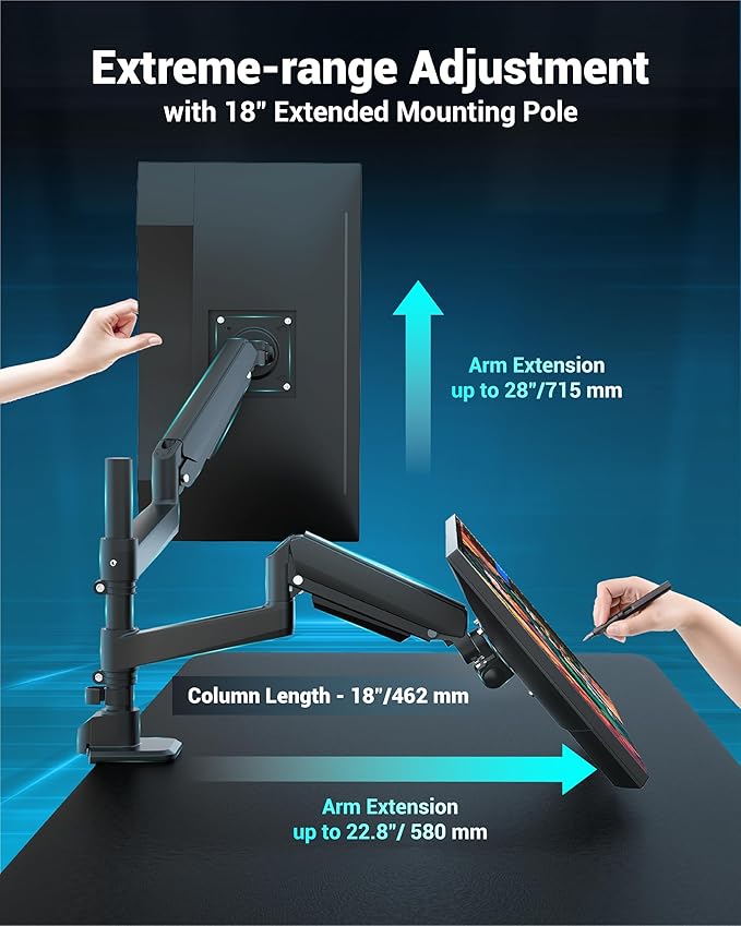 Ergounion Dual Monitor Arm for 13-49 Inch Ultrawide Screens, Heavy Duty Monitor - Image 3