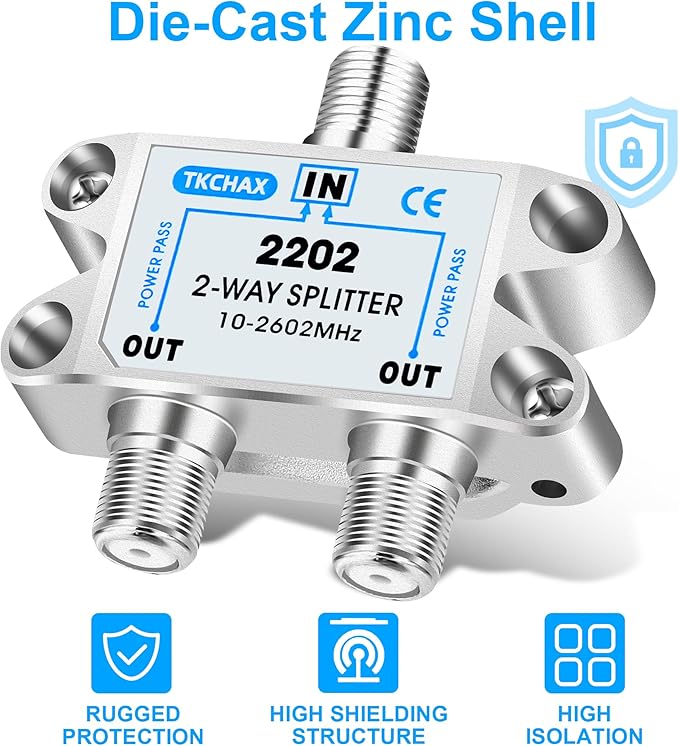 TKCHAX 2 Way Coaxial Cable Splitter, Support 10-2602MHz, RG6 Compatible - Image 5