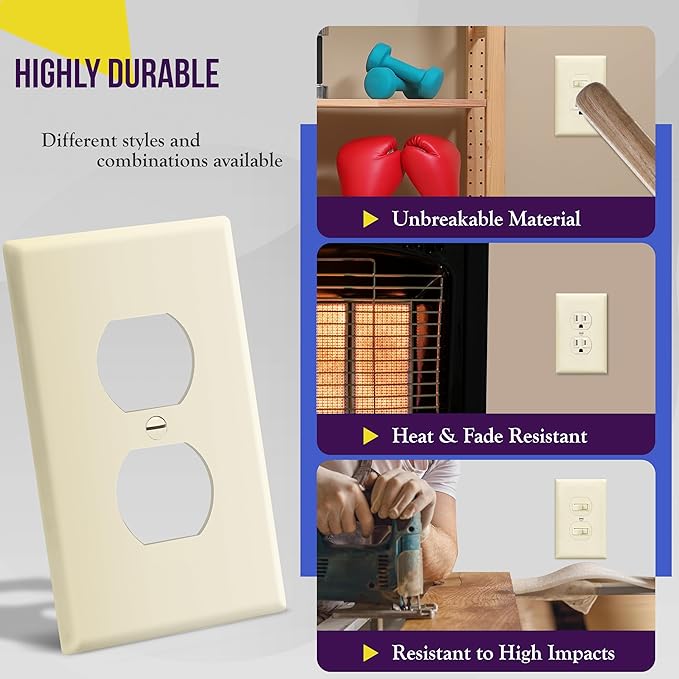 ENERLITES Duplex Receptacle Outlet Wall Plate, Gloss Finish, Midway Size 1-Gang - Image 4
